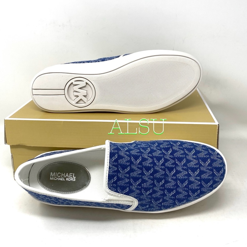 SANTA’S DEAL 🎄 Michael Kors Platform Teddi Slip On Jacquard Blue Women Size 7.5 - Picture 6 of 11